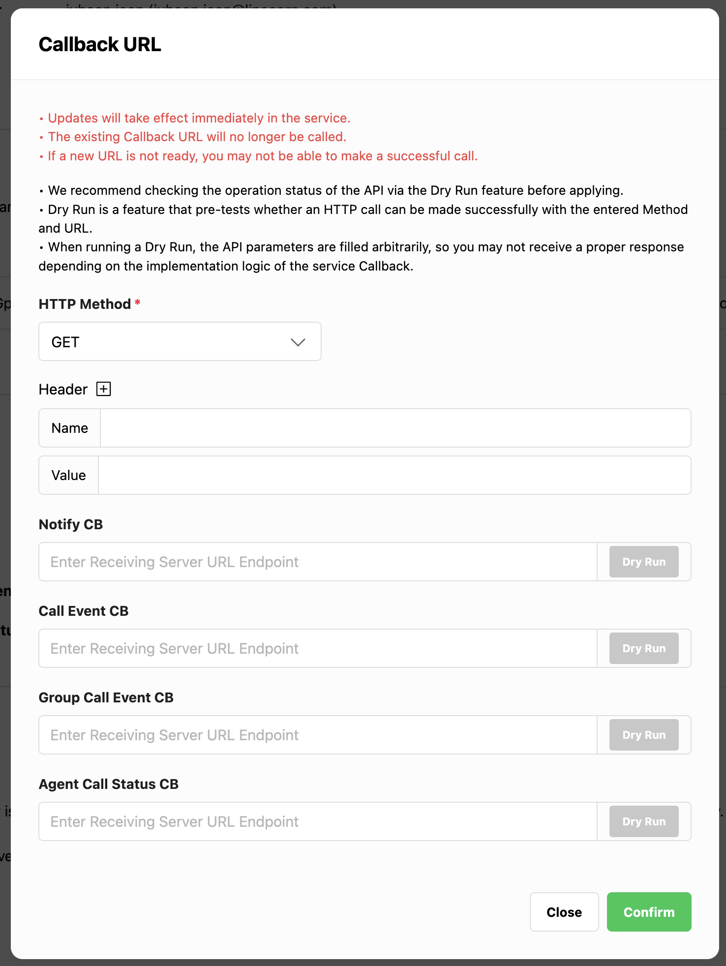 LPC callback configuration