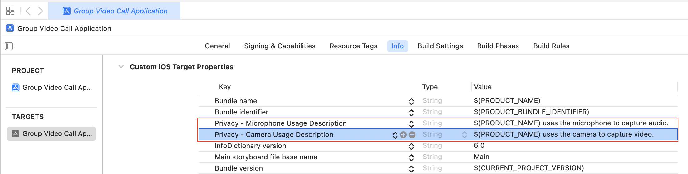 Add permission key to the info.plist file